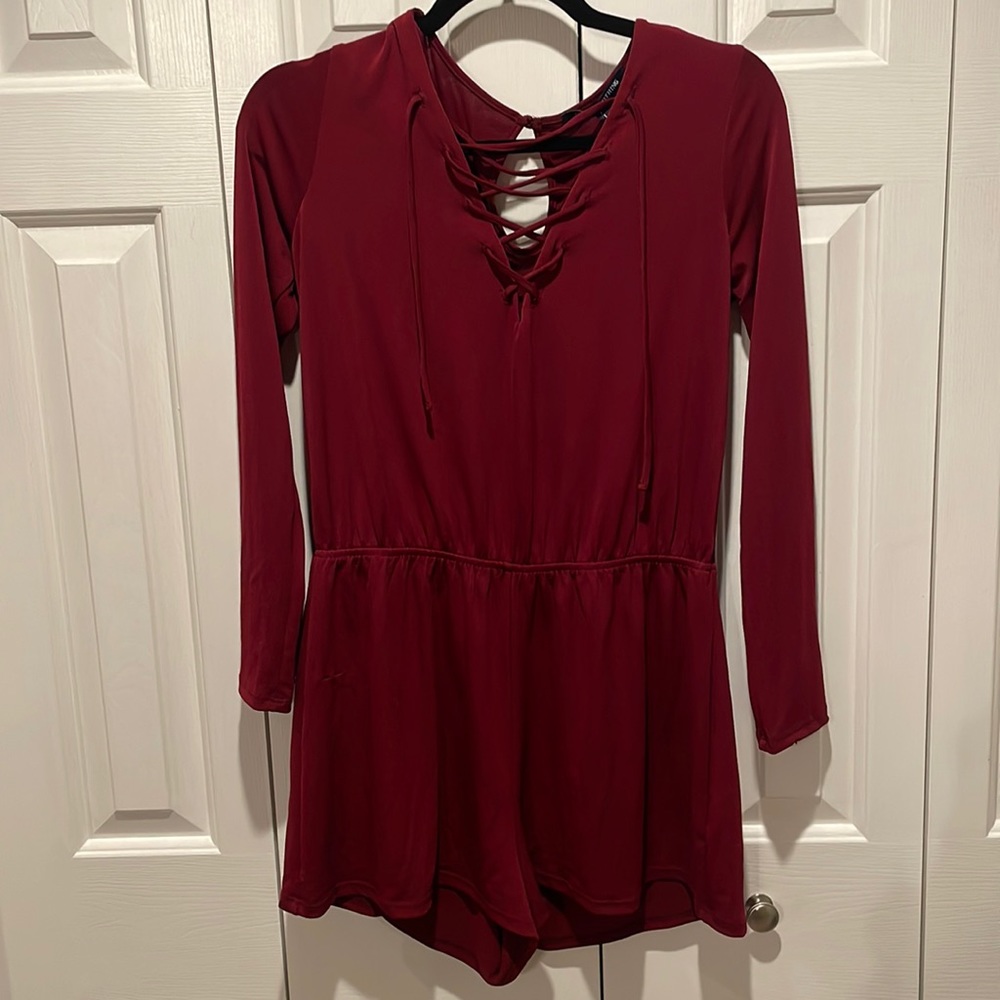 One Clothing Long Sleeve Burgundy Romper